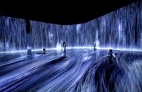 teamLab, <em>Universe of Water Particles, Transcending Boundaries</em>, 2017. Installation view in <em>Every Wall is a Door</em>, Superblue Miami, 2021. Sound: Hideaki Takahashi. © teamLab. Courtesy Pace Gallery.