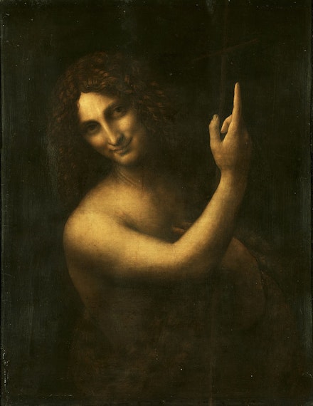 Fig. 1: Leonardo da Vinci, <em>St. John the Baptist</em>, c. 1513-1516. Oil on panel. Louvre, Paris. 