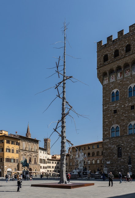 Giuseppe Penone, <em>Abete (Fir)</em>, 2013. Stainless steel, bronze, 876 x 228 x 228 inches. Photo: Ela Bialkowska, OKNOstudio. Courtesy Associazione Arte Continua APS.