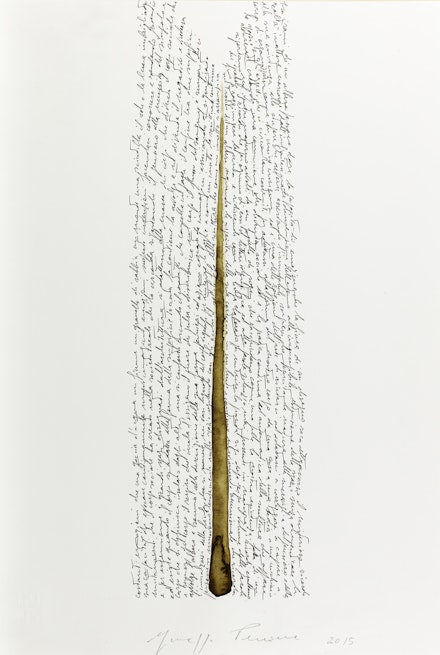 Giuseppe Penone, <em>Pensieri e linfa (Thoughts and Sap)</em>, 2015, India ink and watercolor on paper, 18 7/8 x 13 in. Photo © Archivio Penone. Courtesy Marian Goodman Gallery.