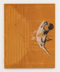 Rosy Keyser, <em>Metabolic Berd</em>, 2021. Oil, medium, sawdust and pastel on waxed canvas and molded paper. 58 x 46 inches. Courtesy Ceysson & Bénétière. Photo: ©Adam Reich.