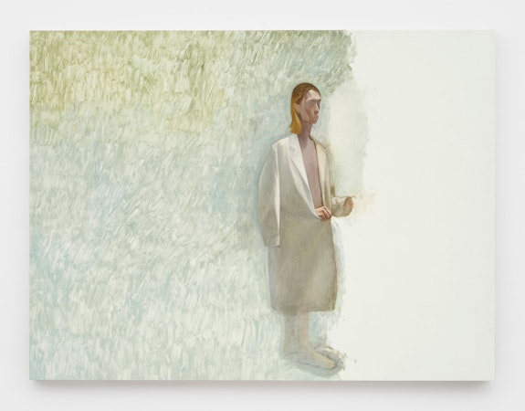 Julien Nguyen, <em>Woman in a Lab Coat</em>, 202. Oil on panel, 35 1/2 x 47 1/4 inches. Courtesy Matthew Marks, New York.