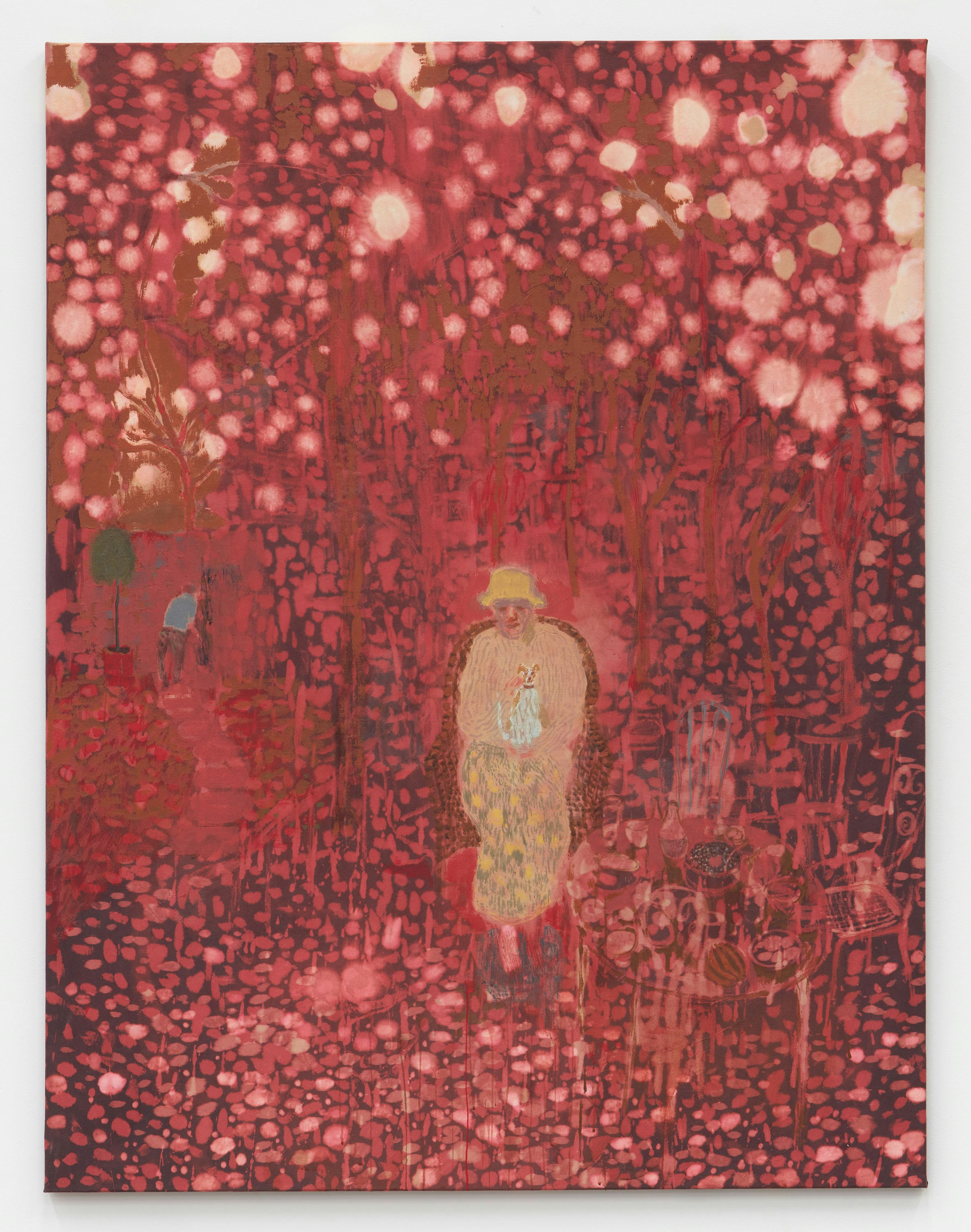 Andrew Cranston, <em>Waiting for the Bell</em>, 2021. Rabbit skin glue and pigment on bleached canvas, 66 7/8 x 51 1/8 inches. Courtesy the artist and Karma, New York.