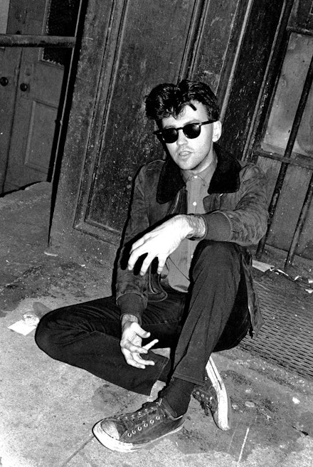 Diego poses in front of the Mudd Club. © Marcia Resnick 1978. Photo: Marcia Resnick.