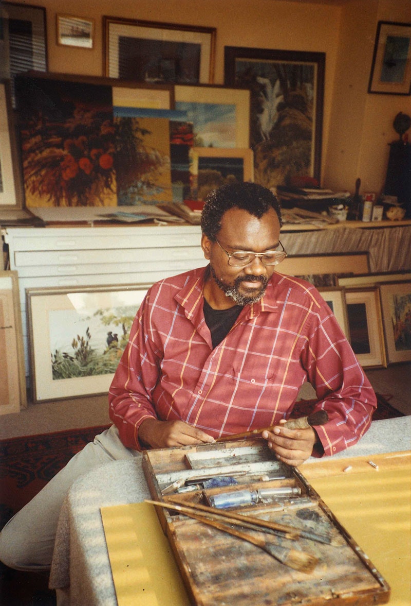 Jesse Murry with John Constables paint brushes, Somerset, England, 1991. Photo: Richard Constable