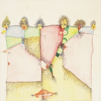 Huguette Caland, <em>Homage to Pubic Hair,</em> 1992. Mixed media on paper mounted on panel, 10 x 10 inches . C