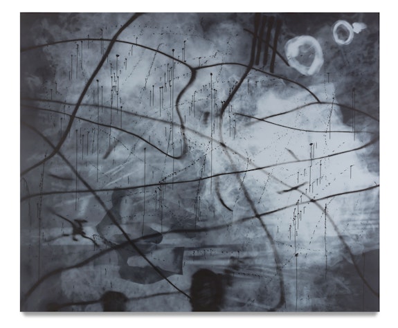 Avery Singer, <em>JUUL Smoke</em>, 2021. Acrylic on canvas stretched over wood panel, 100 1/4 x 120 1/4 x 2 1/8 inches. Courtesy the artist, Hauser & Wirth, and Kraupa-Tuskany Zeidler, Berlin. © Avery Singer. Photo: Lance Brewer.