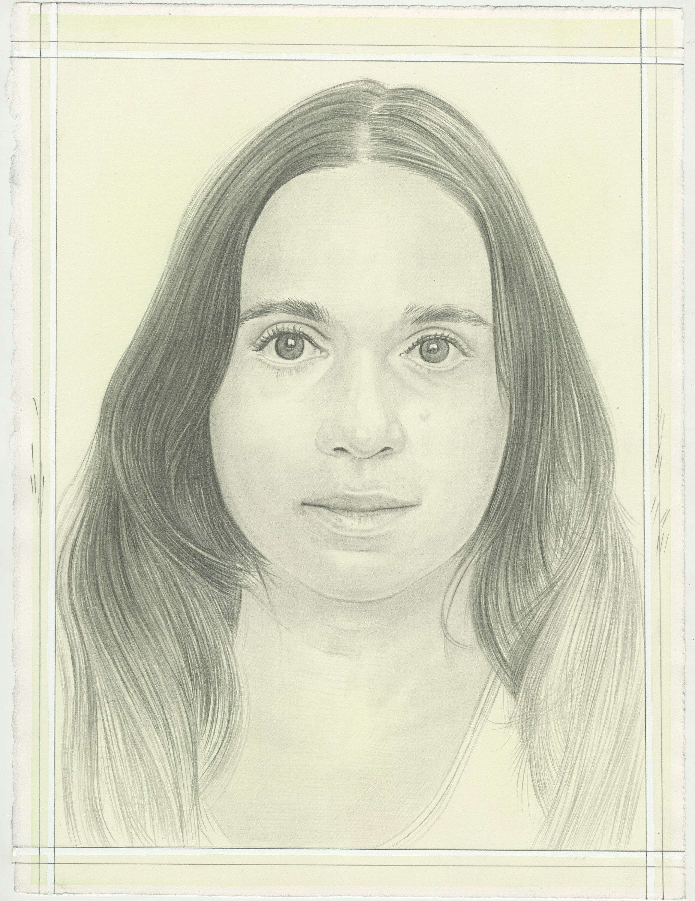 Portrait of Avery Singer, pencil on paper by Phong H. Bui.