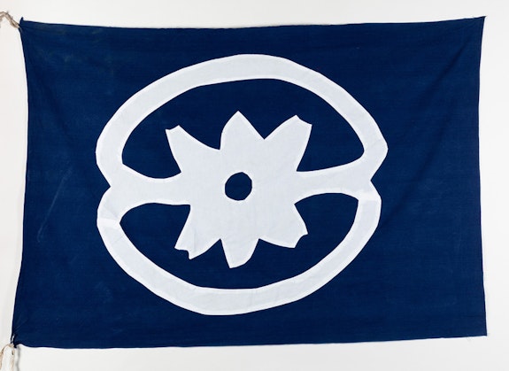 Dread Scott, <em>Army of the Enslaved Flag (Adrinkra)</em>, 2019. Machine-sewn fabric flag, 39 x 51 1/2 inches. Courtesy Cristin Tierney Gallery, New York.