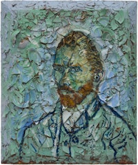 Julian Schnabel, <em>Number 5 (Van Gogh Self-Portrait Musée d'Orsay, Vincent)</em>, 2019. Oil, plates, and bondo on wood, 72 x 60 inches. Courtesy the Brant Foundation, Greenwich, CT.