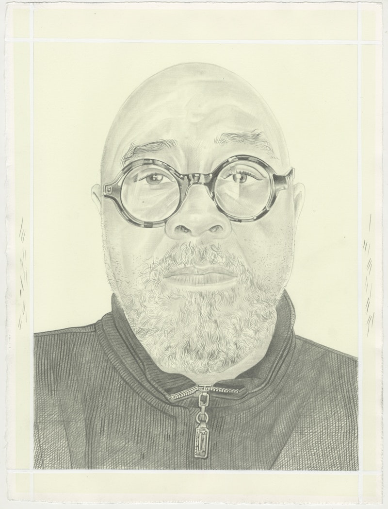 Portrait of Dewey Crumpler, pencil on paper by Phong H. Bui.