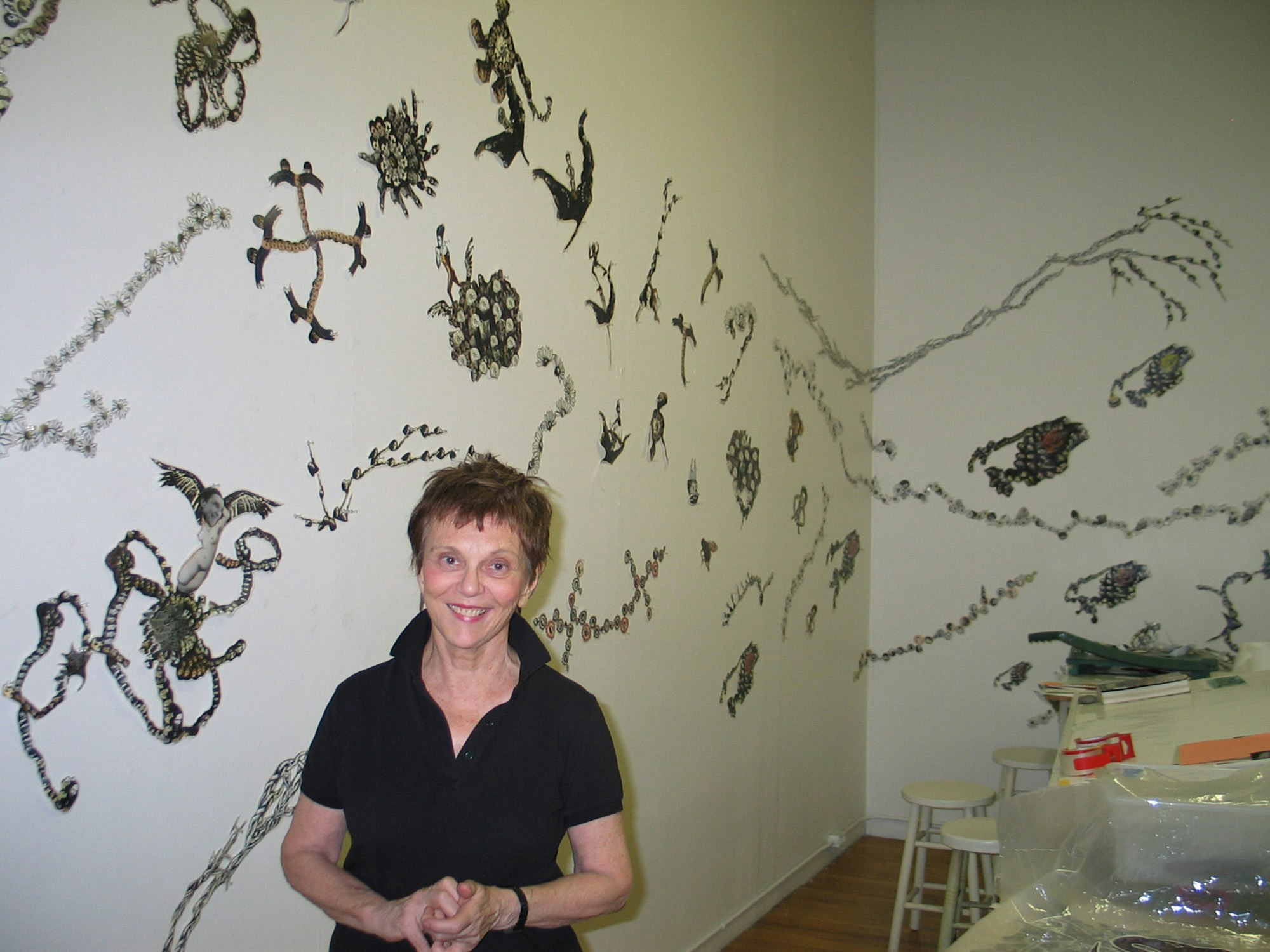 Mary Beth Edelson in her studio, 2008. Photo: Kathleen Wentrack.