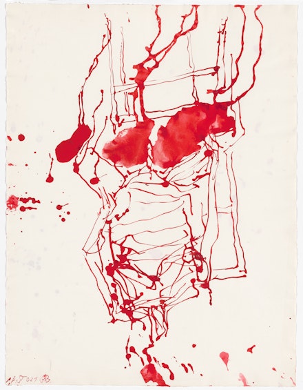 Georg Baselitz, <em>Ohne Titel</em>, 2021. Ink on paper, 25 7/8 x 19 3/4 inches. © Georg Baselitz. Courtesy the artist and Anton Kern Gallery, New York.