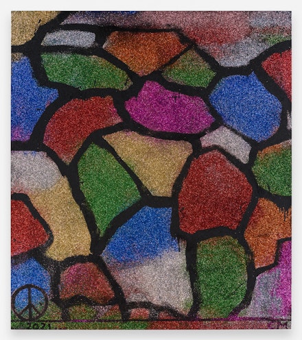 Chris Martin, Untitled, 201921. Acrylic, oil, and glitter on canvas, 88 x 77 inches. © Chris Martin. Courtesy the artist and Anton Kern Gallery, New York.