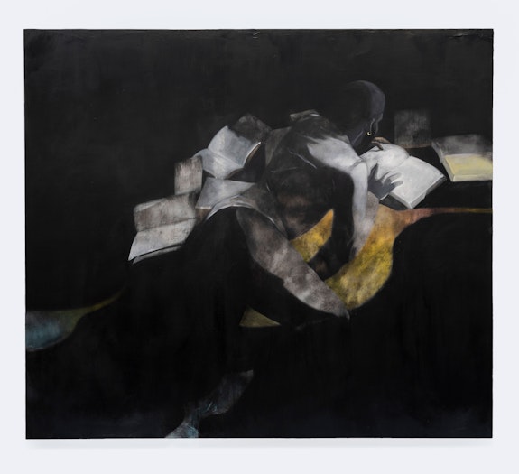 Dominic Chambers, <em>Shadow Work (Chapters)</em>, 2022. Oil on linen, 70 x 80 inches. Courtesy the artist and Lehmann Maupin, New York, Hong Kong, Seoul, and London.