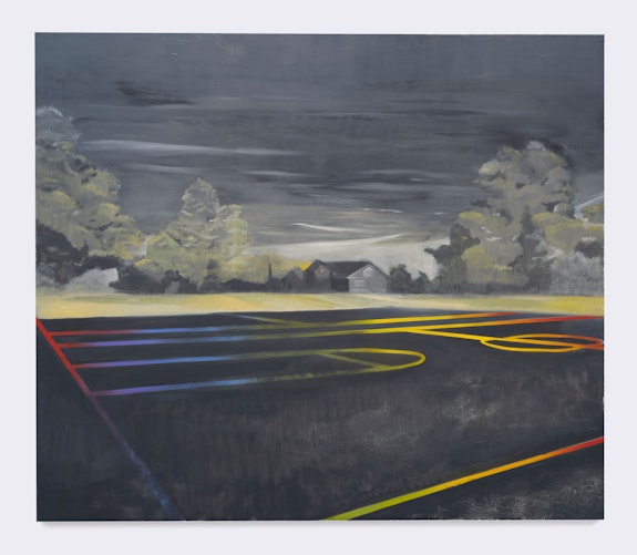 Dominic Chambers, <em>Fairground Park (the shadowy place)</em>, 2022. Oil on linen, 84 x 72 inches. Courtesy the artist and Lehmann Maupin, New York, Hong Kong, Seoul, and London.