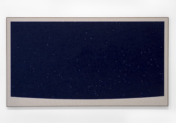Paul Fägerskiöld, <em>Malé, the Republic of Maldives. View east. January 1 2100.</em>, 2022. Oil on linen in walnut frame, 43 1/4 x 78 3/4 in. Photo: Gerhard Kassner; Courtesy the artist and Galerie Nordenhake Berlin/Stockholm/Mexico City.