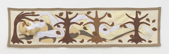 Jonathan Baldock, <em>Seasons in the Sun</em>, 2022. Felt, hessian, ceramic, and quartz, 21 x 82 1/2 x 6<em> </em>inches. Courtesy of the artist and Nicelle Beauchene Gallery, New York. Photo: JSP Art Photography.