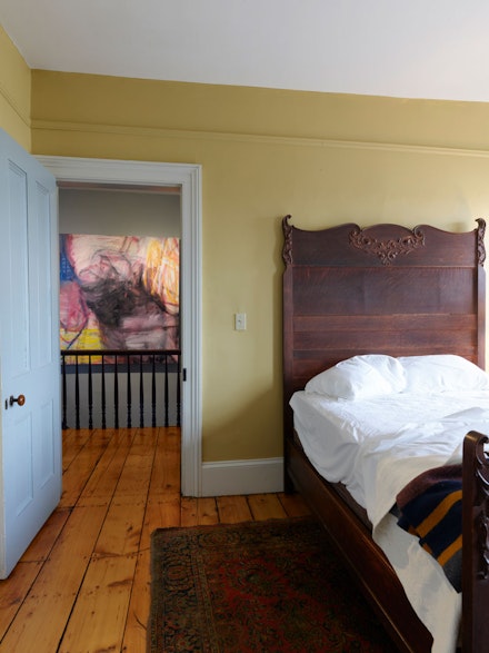 Installation view, with a detail of <em>The Nightmare</em> (2019) of Liliane Tomasko. Acrylic and oil on linen, 63 by 63 inches. Courtesy of the artist and Edward Hopper House Museum & Study Center.