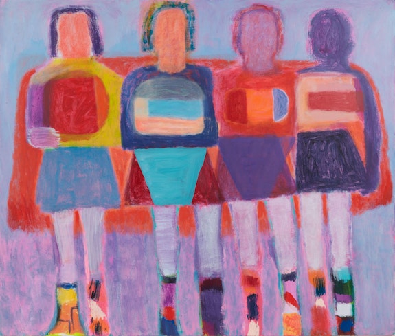 Katherine Bradford <em>Superheroes</em>, 2020. Acrylic on canvas, 68 x 80 inches. Collection of Nancy Mladenoff and J. J. Murphy. © Katherine Bradford. Photo: Alan Wiener.
