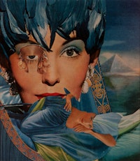 Jean Conner, <em>BLUE PYRAMID</em>, 1970. Cut and pasted printed paper, 10.75  x 9.38 inches. Collection San José Museum of Art. Museum purchase with funds provided by the Lipman Family Foundation. © Conner Family Trust, San Francisco and Artists Rights Society (ARS), New York.