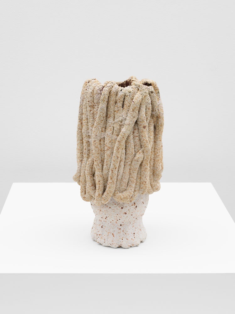 Masaomi Yasunaga,<em> Accumulation</em>, 2022. Glaze, kaolin, 15 3/8 x 8 1/8 x 8 1/4 inches. © Masaomi Yasunaga. Courtesy Lisson Gallery.