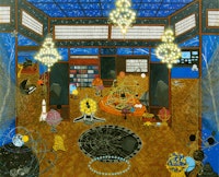 Michiko Itatani, <em>“Collection Sol III” painting from Celestial Maze 22-B-1</em>, 2022, oil on canvas, 78 x 96 inches. Courtesy the artist.