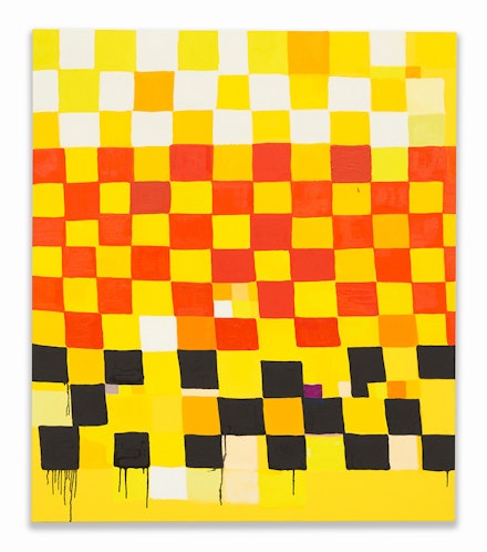 Judy Ledgerwood, <em>Plato's Primaries</em>, 2022. Oil on canvas, 44 x 38 inches. Courtesy the artist and Denny Gallery, New York. 