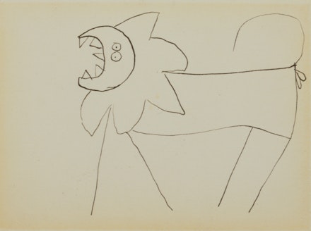 Robert Motherwell, <em>Lion, from La Fontaine's Fables</em>, 1945. Ink on paper, 4 x 5 in. Collection of the author. © 2023 Dedalus Foundation Inc. / Licensed by Artists Rights Society (ARS), NY.