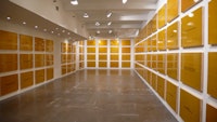 Daniel Joseph Martinez, Divine Violence, 2007 (installation view, The Project, New York). Automotive paint on 125 wood panels, 24 x 36 in. each, overall dimensions variable. Courtesy of the Artist and The Project, New York