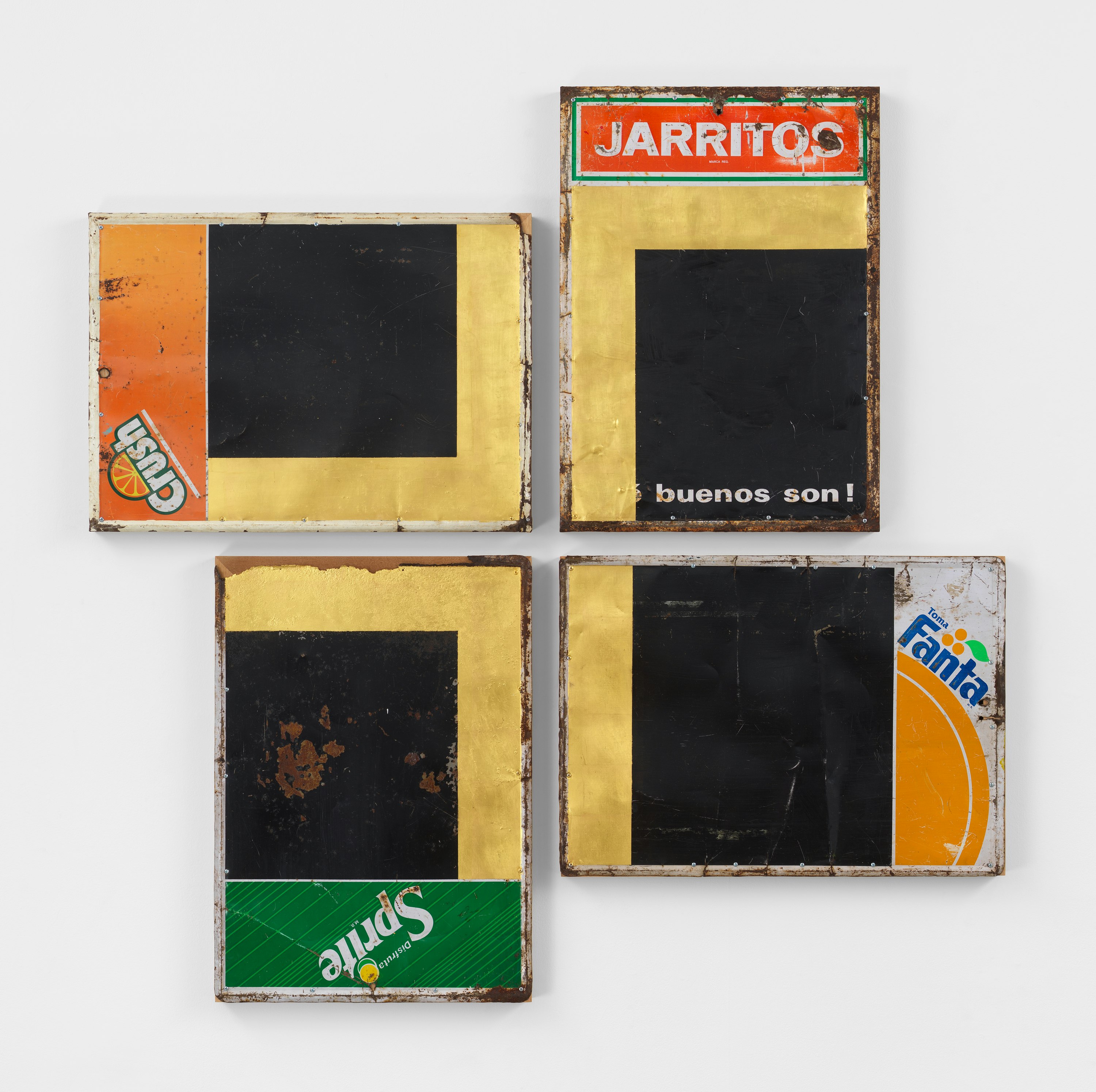Dario Escobar, <em>Mensajes cifradoes No30,</em> 2022. Metal, pigments and gold. 57 x 57 x 2 inches. Courtesy Almine Rech. Photo: Dan Bradica.