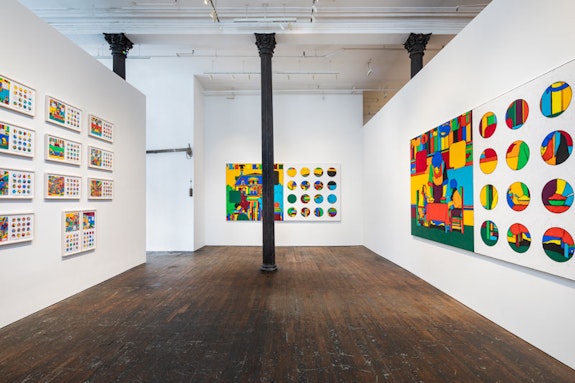 Installation view: <em>Matt Mullican, Sunday, August 9, 1908</em>, Peter Freeman, Inc., New York, 2023. Courtesy Peter Freeman, Inc., New York. Photo: Nicholas Knight.
