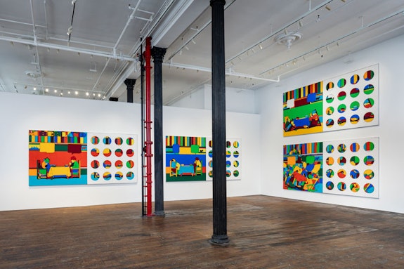 Installation view: <em>Matt Mullican, Sunday, August 9, 1908</em>, Peter Freeman, Inc., New York, 2023. Courtesy Peter Freeman, Inc., New York. Photo: Nicholas Knight.