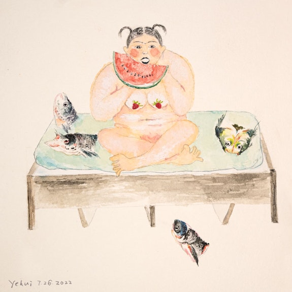 Yehui Zhao, <em>Quarantine</em>, 2023. Pencil and Chinese Ink on Paper, 6 × 6 inches. Courtesy Yehui Zhao.