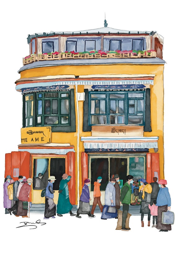 Droma Yangzom, <em>Lhasa Storefront</em>. 2023. Digital art. Courtesy the artist.