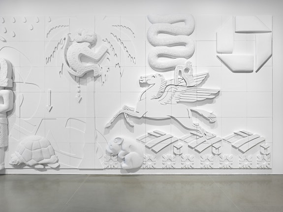 Installation view: <em>Minerva Cuevas: In Gods We Trust</em> at kurimanzutto, New York, 2023. Courtesy the artist and kurimanzutto, Mexico City / New York. Photo: Genevieve Hanson.