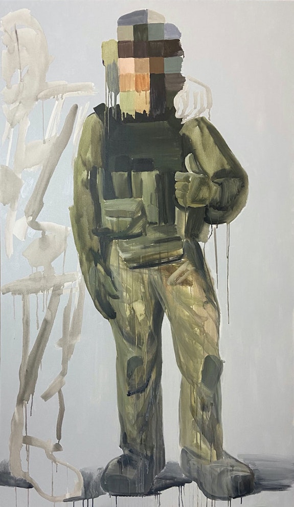 Lesia Khomenko, <em>Unidentified Figure 2</em>, 2022. Acrylic on canvas 80.5 x 48 inches. Courtesy Fridman Gallery.