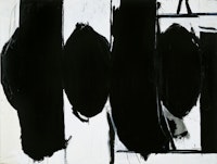 Robert Motherwell, <em>Elegy to the Spanish Republic</em>, 1960. Boucour Magna paint on canvas, unframed: 72 x 96 1/4 x 1 inches, framed: 73 1/2 x 97 3/4 x 1 3/4 inches. Collection of the Modern Art Museum of Fort Worth, Museum purchase, The Friends of Art Endowment Fund.