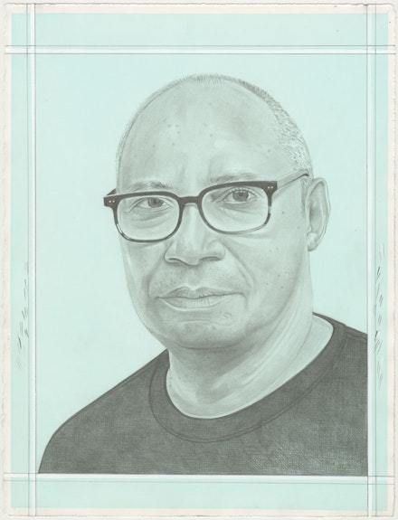 Portrait of Tony Cokes. Pencil on Paper by Phong H. Bui.