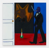 Marcus Jahmal, <em>Gentleman</em>, 2023. Oil on canvas, 72 x 72 inches. Courtesy the artist and Anton Kern Gallery.