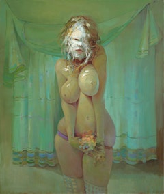 <i>PieFace</i> (2008). Oil on linen. 48 x 40.25 x 2 inches. Courtesy of David Zwirner Gallery.