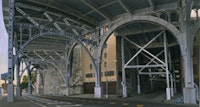 TWELFTH AVENUE  AT 134TH STREET, 2003.  Oil on canvas 24 x 36 3/8 inches 60.96 x 92.39 cm © Rackstraw Downes, Courtesy Betty Cuningham Gallery, New York.