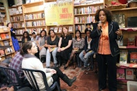 <em>Hey Shorty! </em>co-author and GGE founder Joanne Smith speaking at Bluestockings Bookstore on April 13, 2011. Photo by Nick Childers. 
