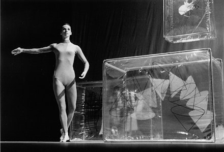 Carolyn Brown in Merce Cunningham’s <i>Walkaround Time</i> (1968), with design by Jasper Johns. Photo by Oscar Bailey, courtesy Cunningham Dance Foundation.
