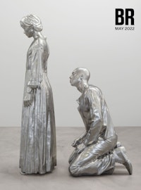 Charles Ray, <em>Sarah Williams</em>, 2021. Stainless steel, 94 1/8 x 31 x 68 1/4 inches. Photo: Charles Ray Studio. ? Charles Ray. Courtesy Matthew Marks Gallery.
